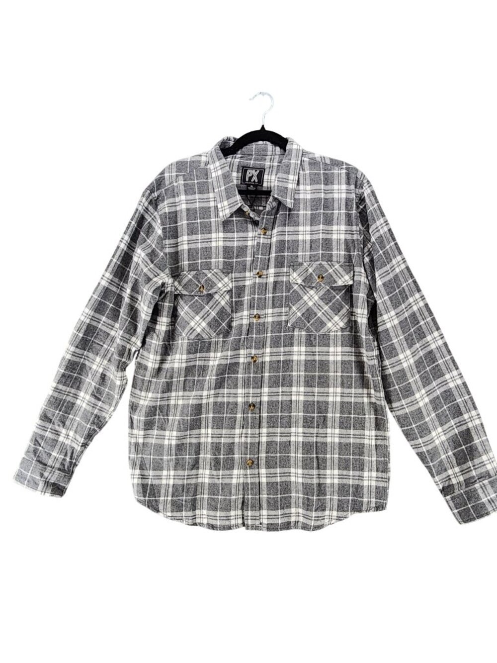 PX Shirt Mens XL Gray Plaid Cotton Flannel Long Sleeve Button Up *NWT*